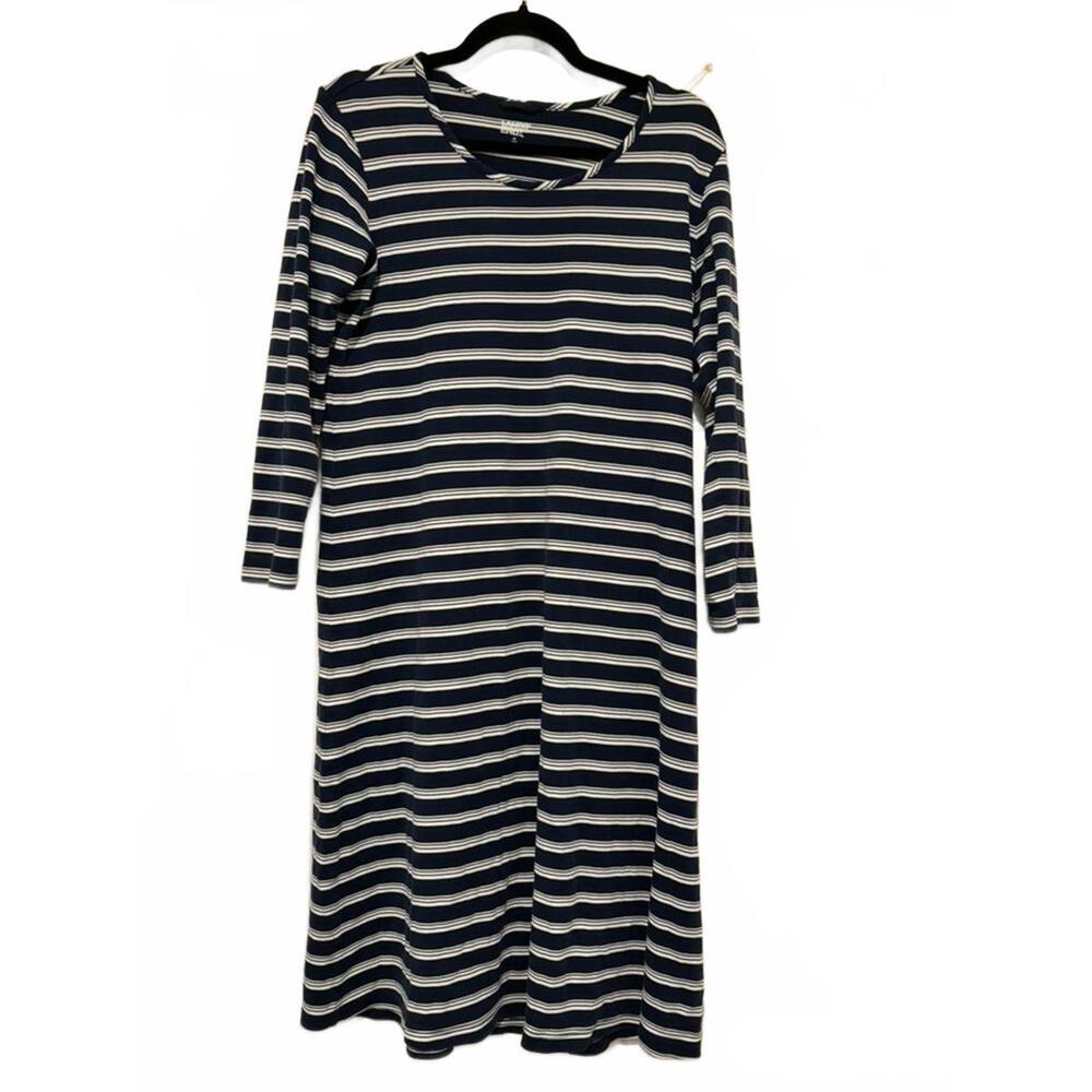 Land's End women's nautical coastal striped long sleeve shirt dress sz M #1591